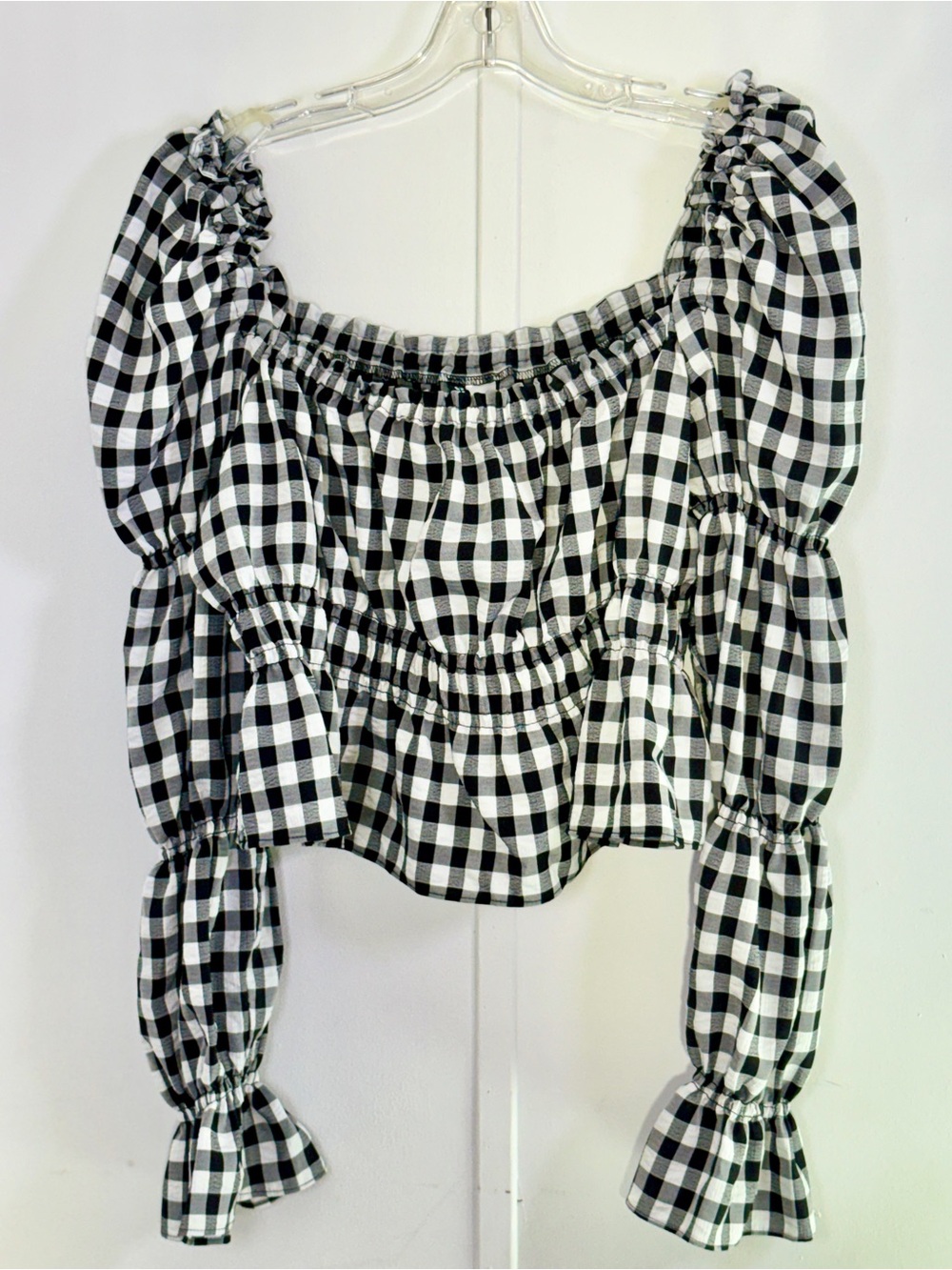 H&M Black and White Puff Sleeve Crop Blouse